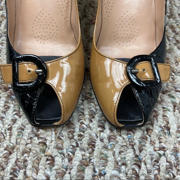 ANYI LU PATENT LEATHER PEEP TOE HEELS - Picture 4 of 10